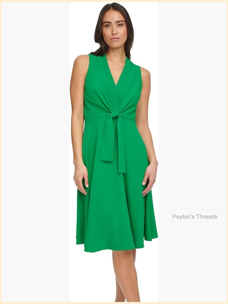 Sleeveless V-Neck Front Tie A-Line Midi Dress